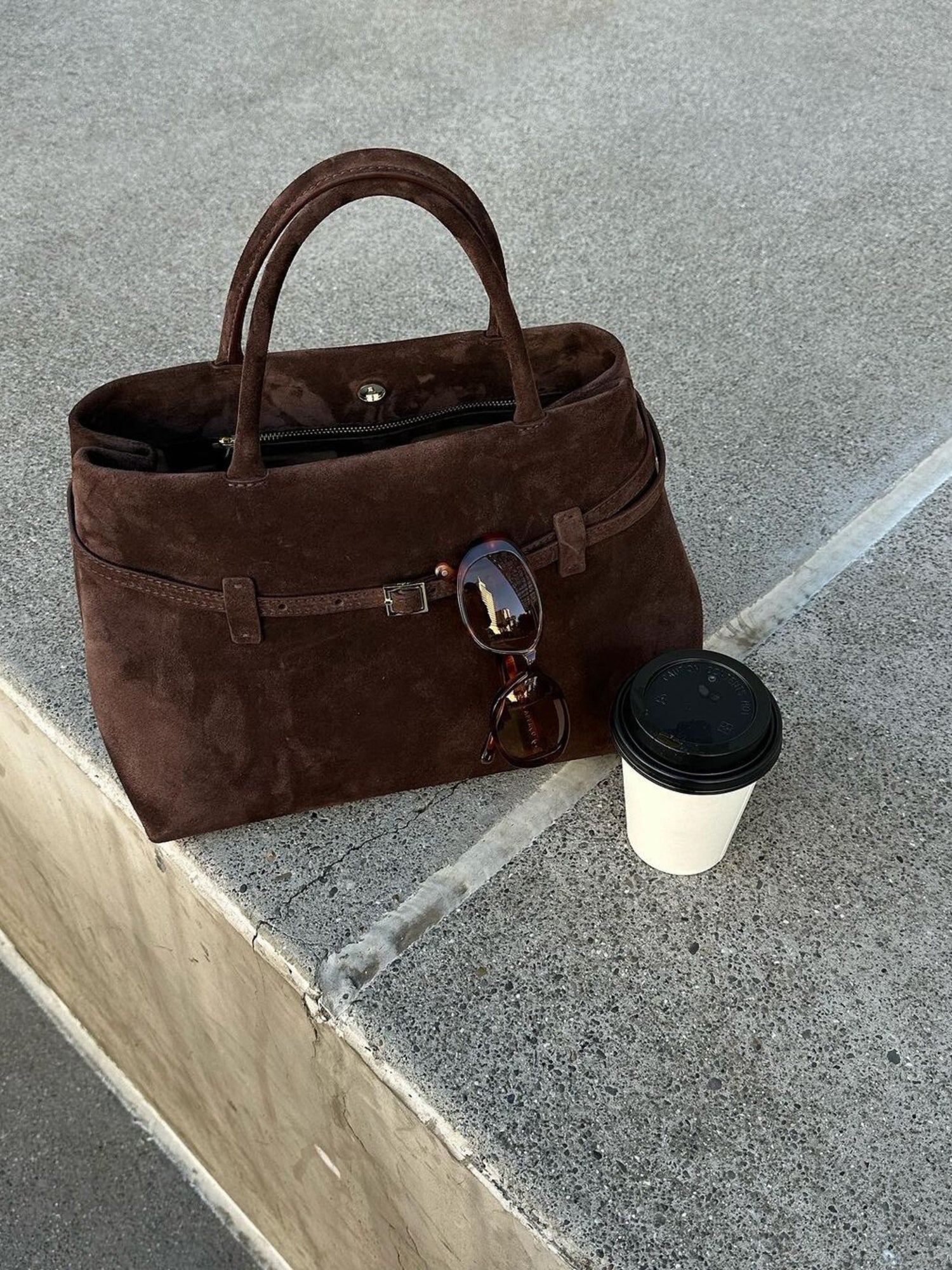 Ria Suede Bag - Dark Brown