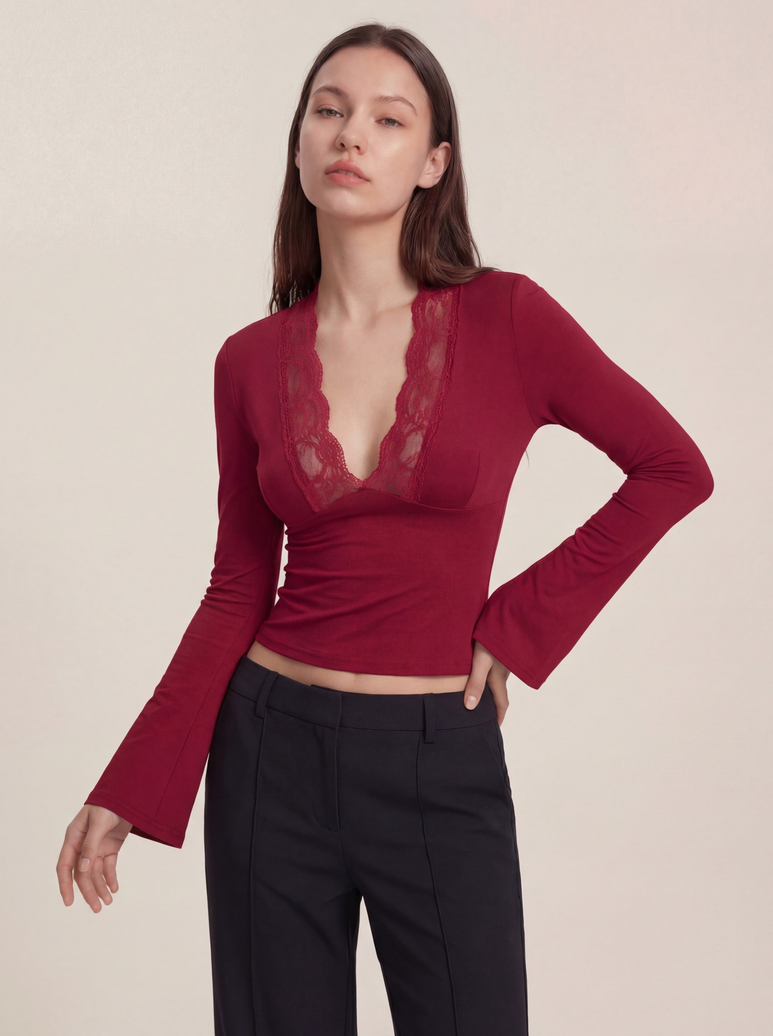 Maya Lace Top - Wine Red