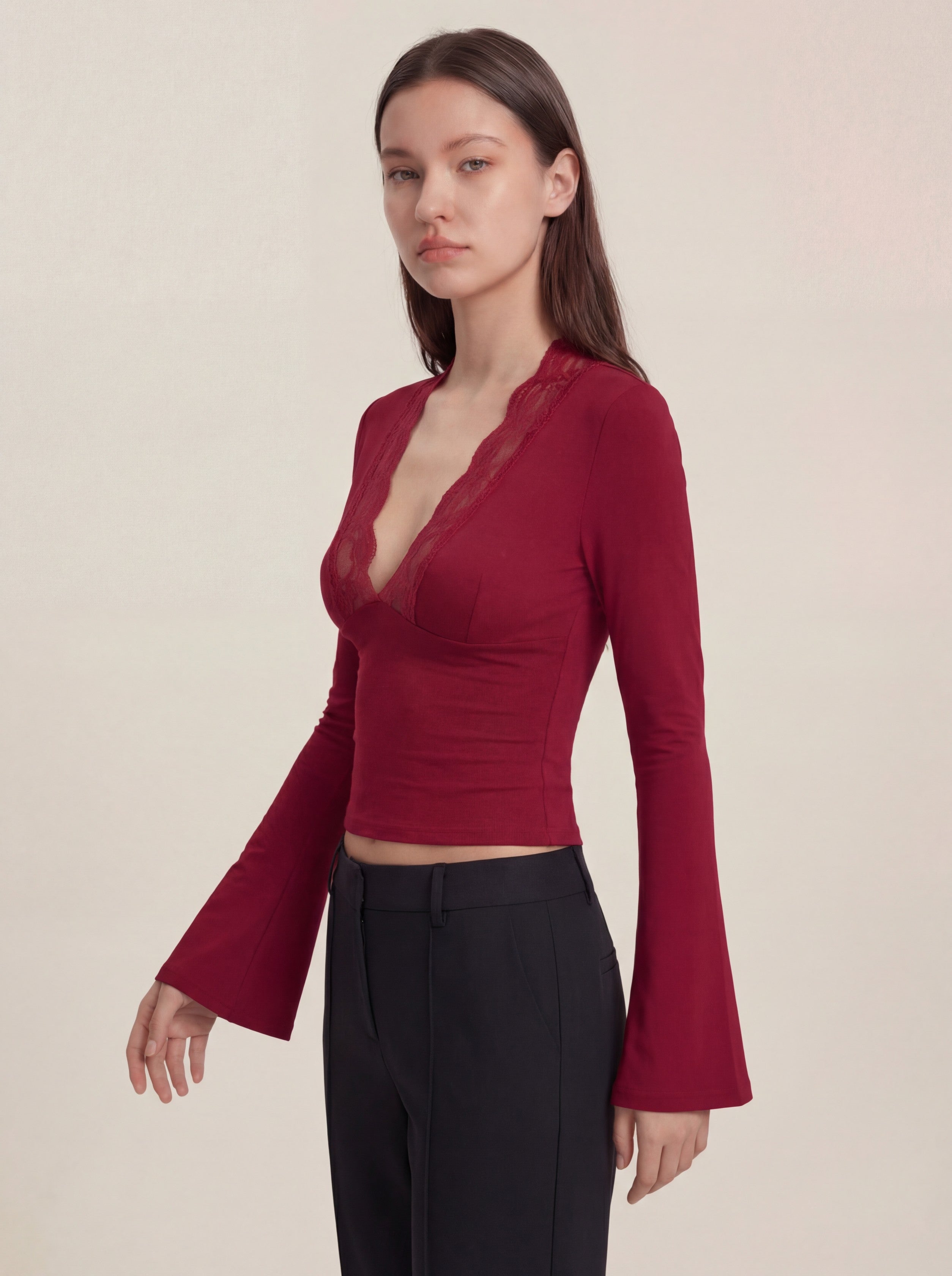 Maya Lace Top - Wine Red