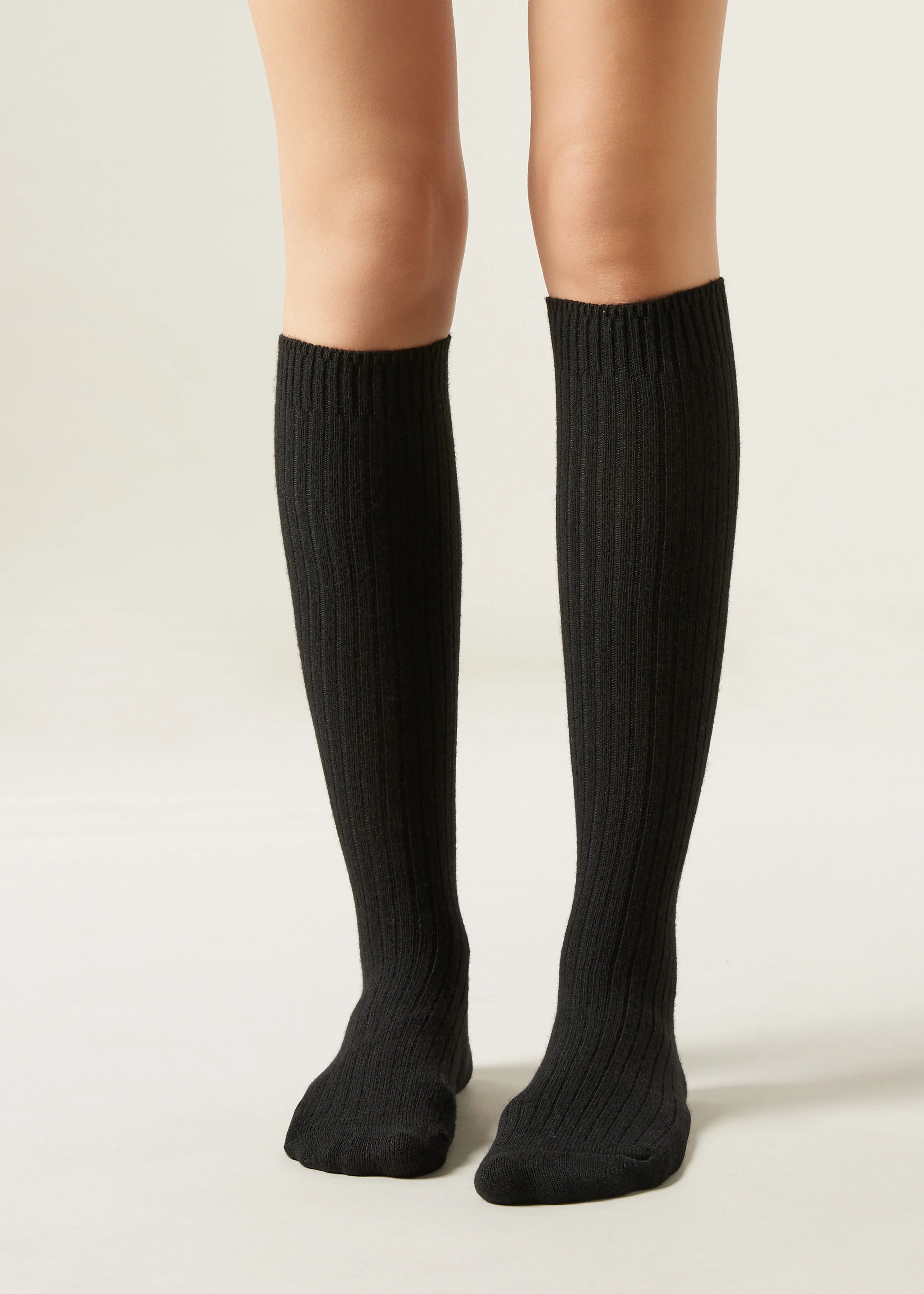 Ribbed High-Knee Wool Socks