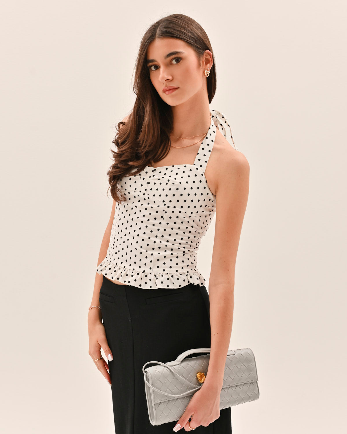 Athena Polka Dot Top - White