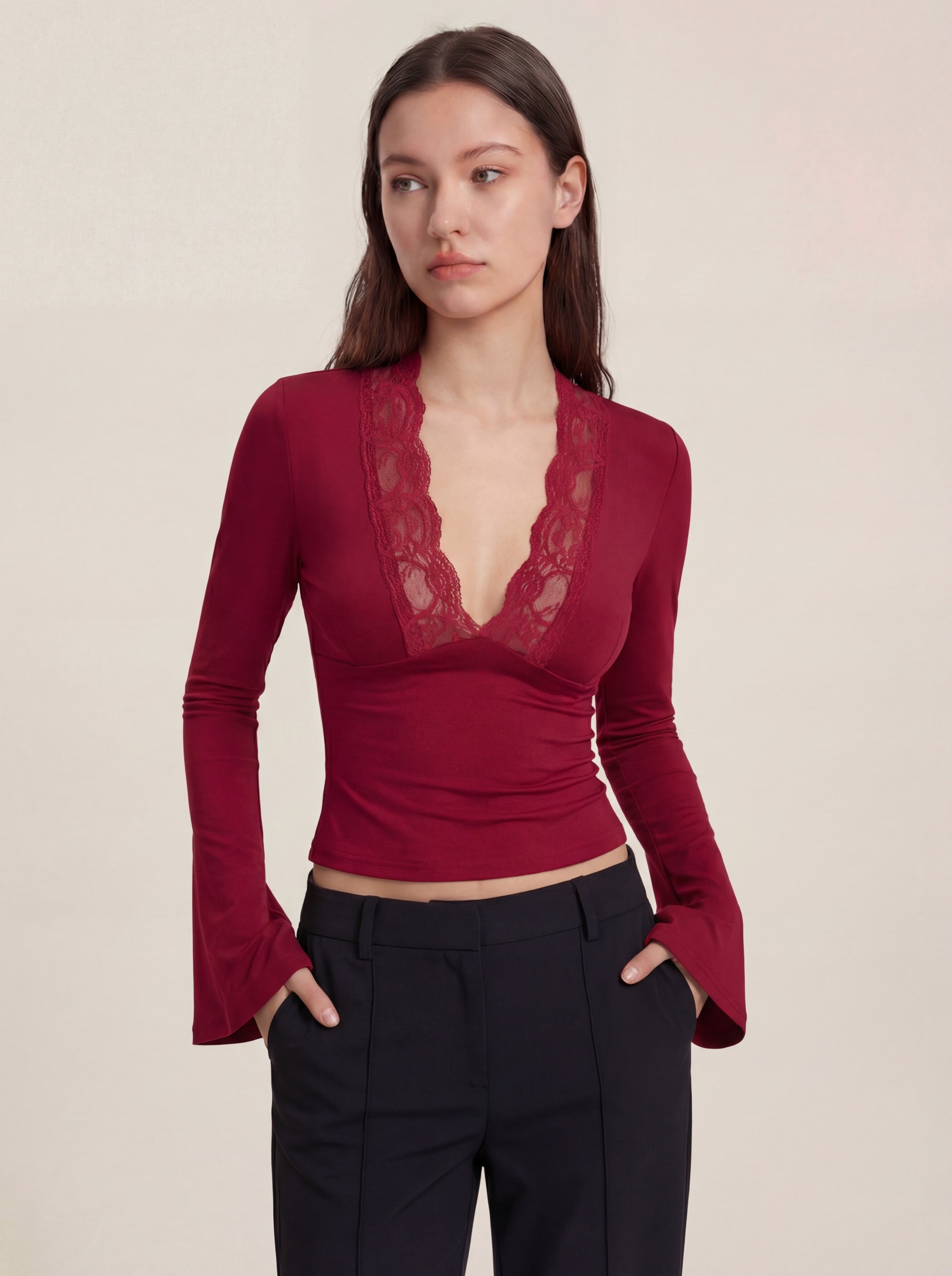 Maya Lace Top - Wine Red